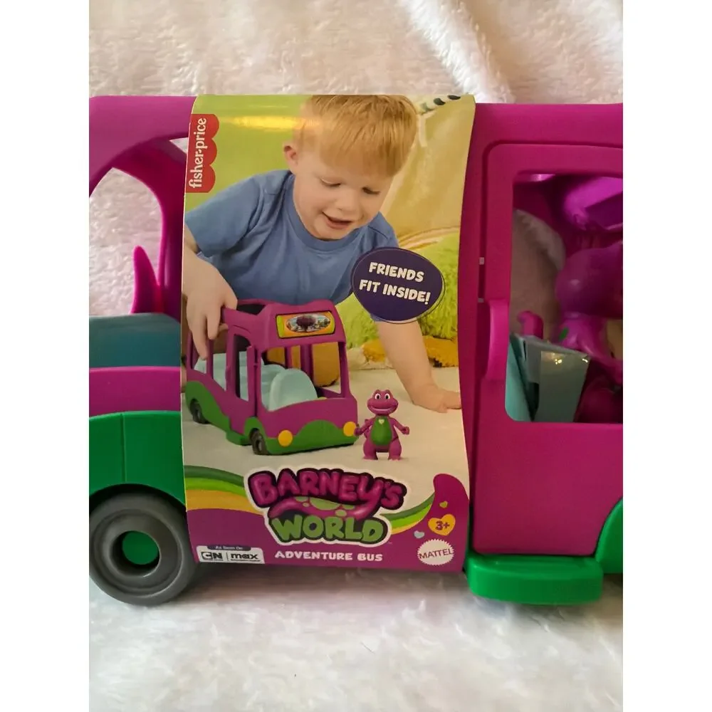 Fisher Price Barney's World Adventure Bus Push Along Toy Barney Figure Pink NEW